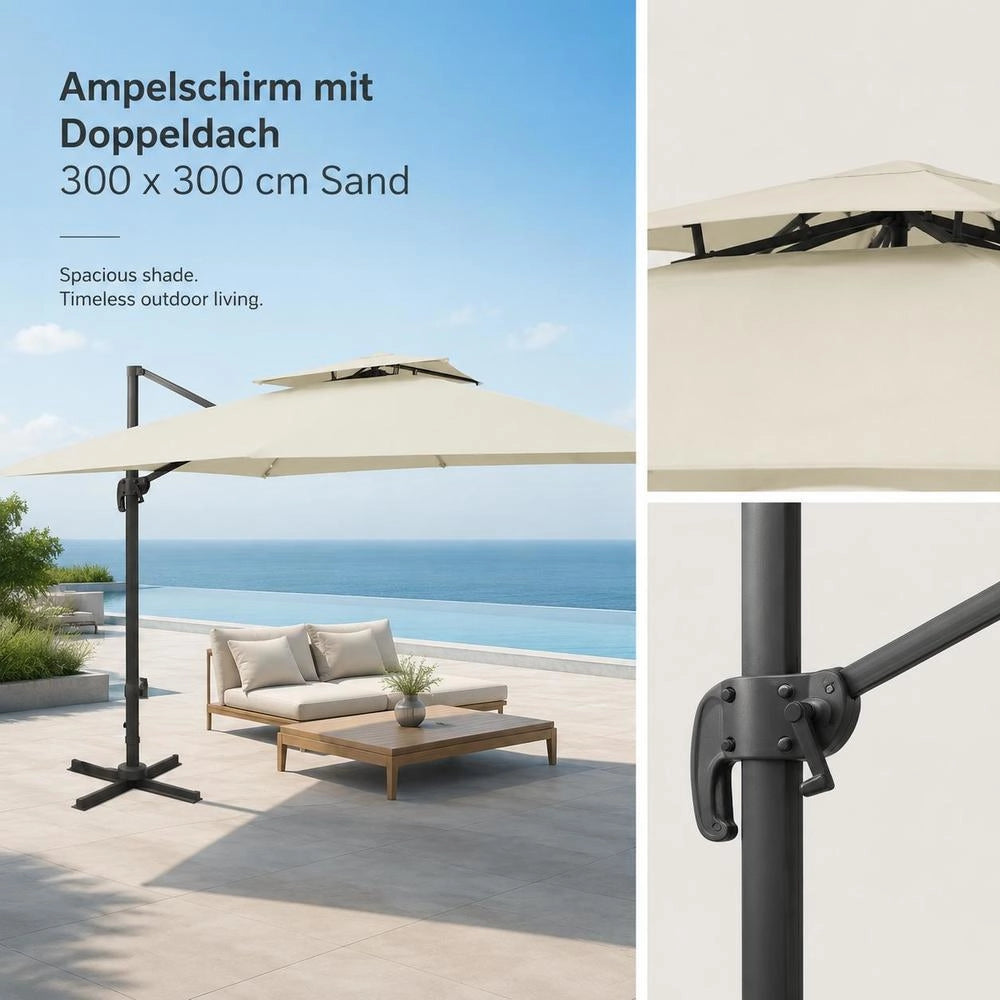 Parasol With Double Canopy 300 X 300 Cm Sand