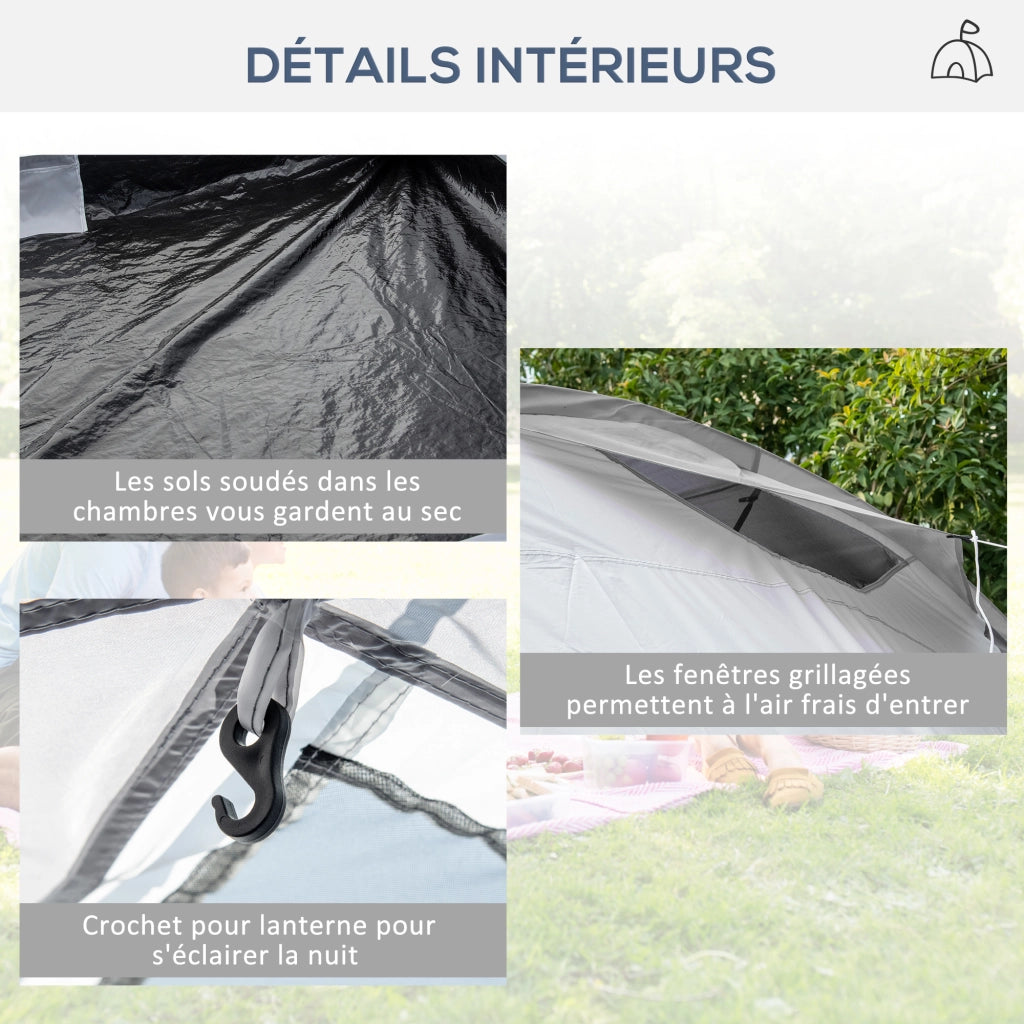 Tenda da Campeggio Familiare a Cupola 4-6 Persone con 2 Camere Soggiorno e Veranda Impermeabile 2000mm Anti-UV Multicolore Facile da Montare