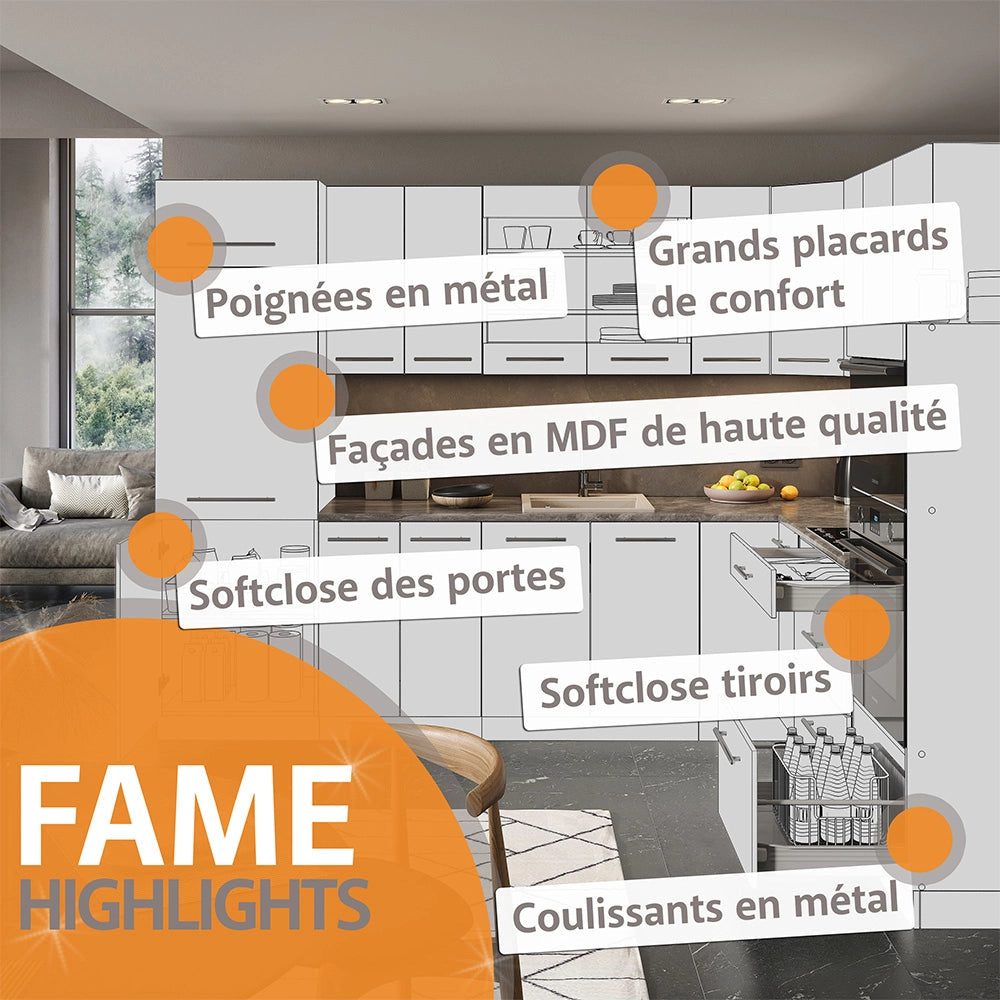 Mobiletto base per cucina Fame-Line GrigioBeige/Rovere dorato 80 cm, PL Marmo Vicco