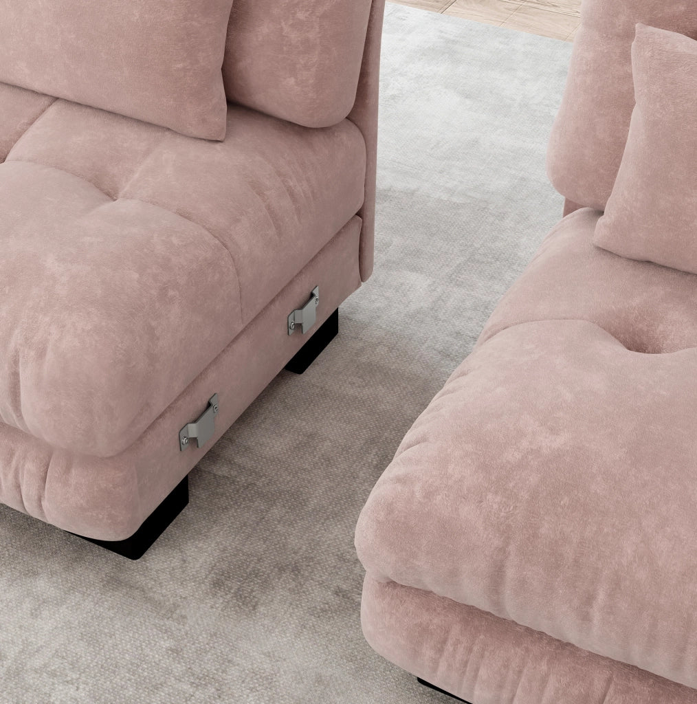 Divano modulare in ciniglia rosa 220×77×81 cm