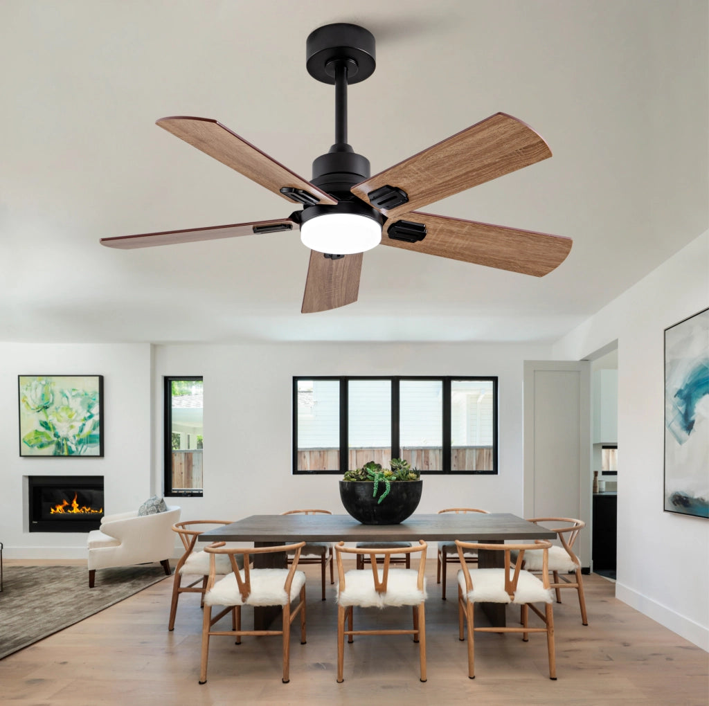 Ventilatore da soffitto nero da 42 pollici con luce dimmerabile e telecomando per interni ed esterni