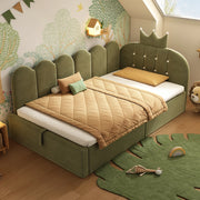 Letto da giorno 90x190 cm con contenitore idraulico; velluto verde e testiera a corona