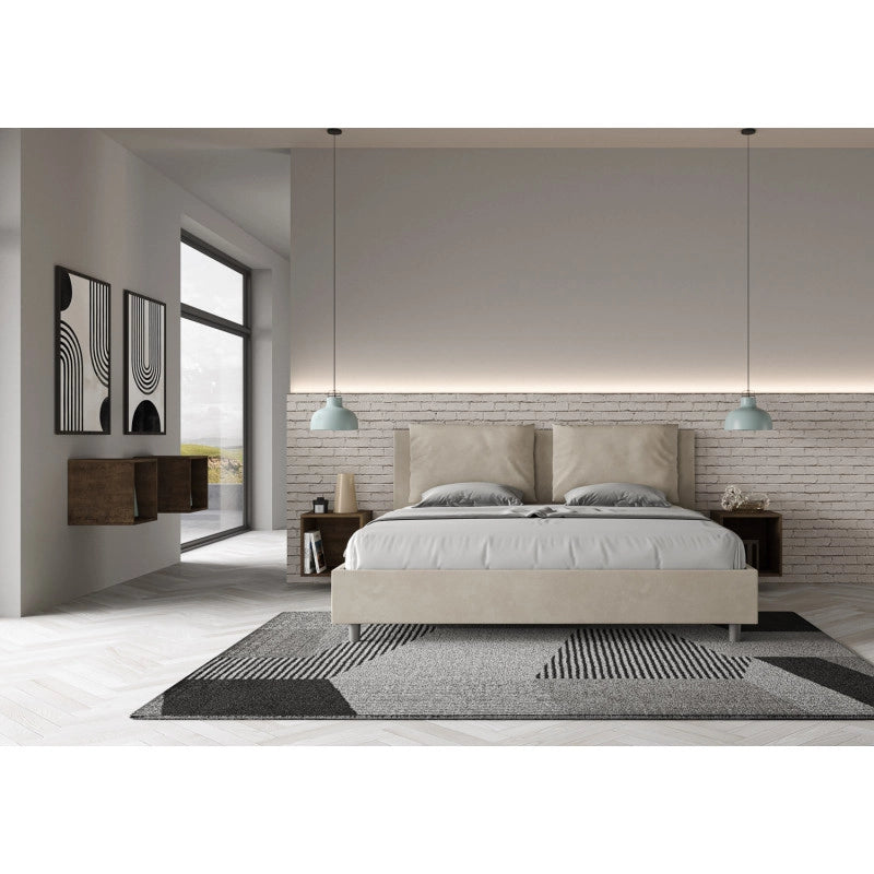 Letto imbottito Matrimoniale 200x200 cm Antea - Contenitore,Microfibra,Sabbia