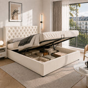 letto imbottito velluto beige 140 x 190 cm