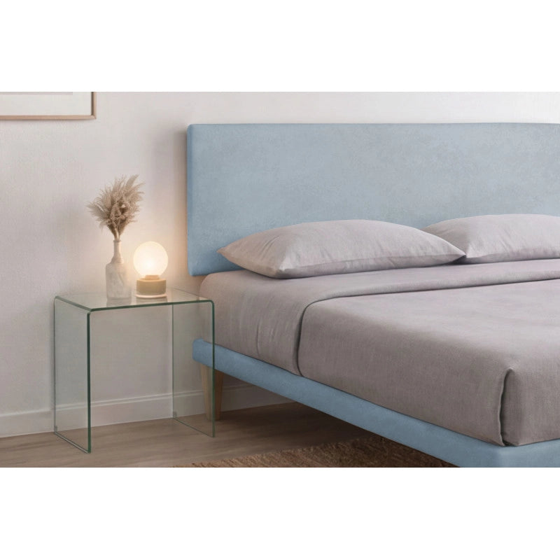 Letto imbottito Matrimoniale 160x190 cm Flat - Con rete,Microfibra,Azzurro