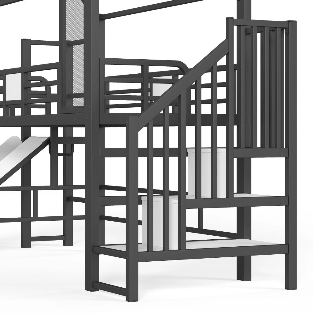 Letto a soppalco 90 × 200 cm a casetta con scivolo scala con ripiani LED Bluetooth MDF e metallo nero EN 747