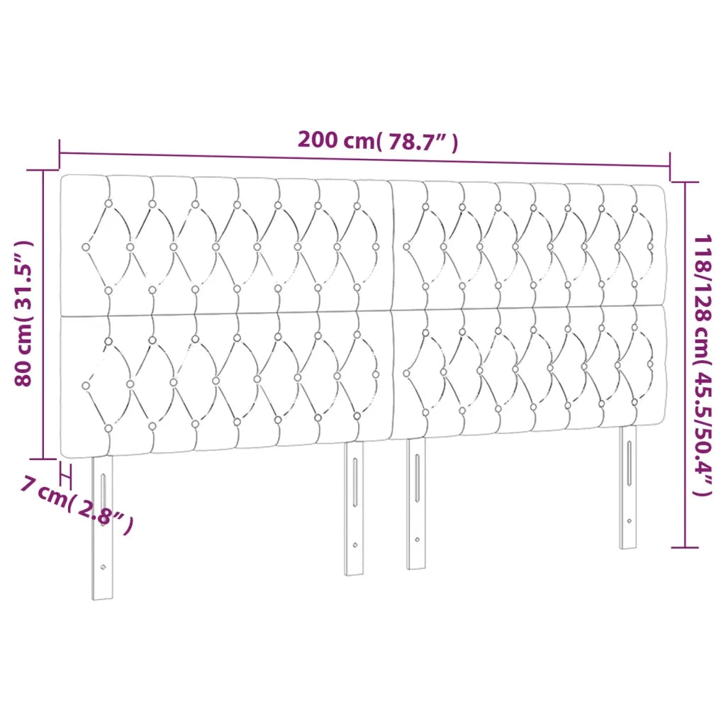 Testiera | Testata Nera 200x7x118/128 cm Tessuto
