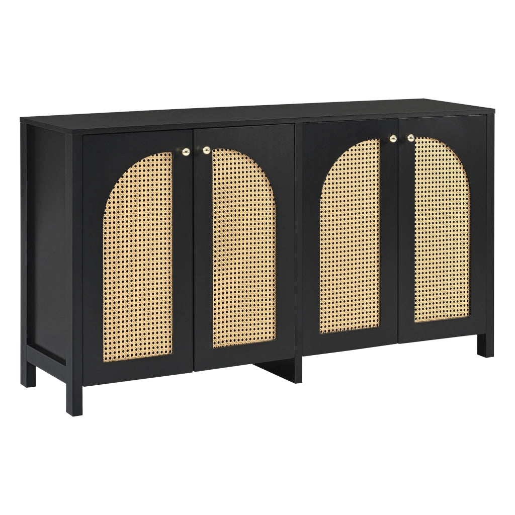 Credenza Moderna con Ante in Rattan e Maniglie in Metallo ¨C Xylo ¨C Nero