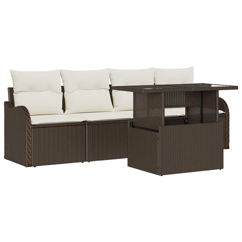 Set Divano da Giardino con cuscino 5 pcs Marrone Poly Rattan