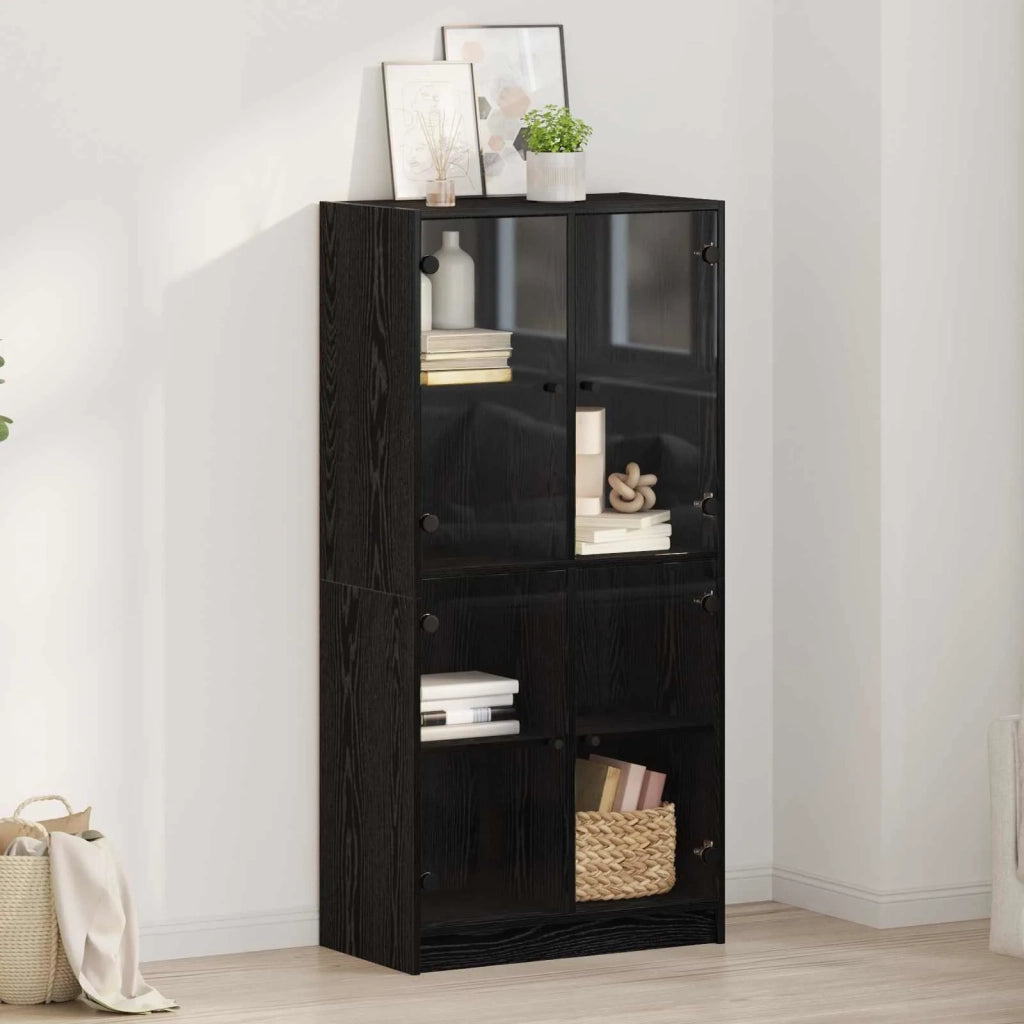 Credenza | Madia | Buffet da pranzo | Armadio da pranzo Rovere Nero 68 x 37 x 142 cm Legno multistrato