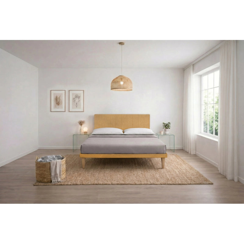 Letto imbottito Matrimoniale 160x200 cm Vertical - Con rete,Microfibra,Ocra