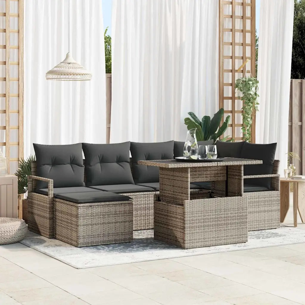Set Divano da Giardino 7 pcs Grigio Poly Rattan