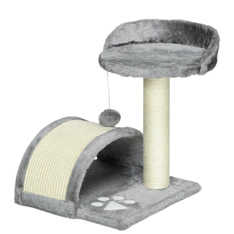 Tiragraffi per gatti con cuccia, ponte in sisal e pallina sospesa grigio 35,5 × 37 × 46 cm, fino a 4 kg