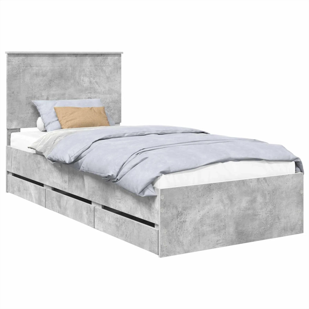 Struttura del letto con cassetto-Giroletto con contenitore-Rete del Letto Grigio cemento 90 x 190 cm 163151