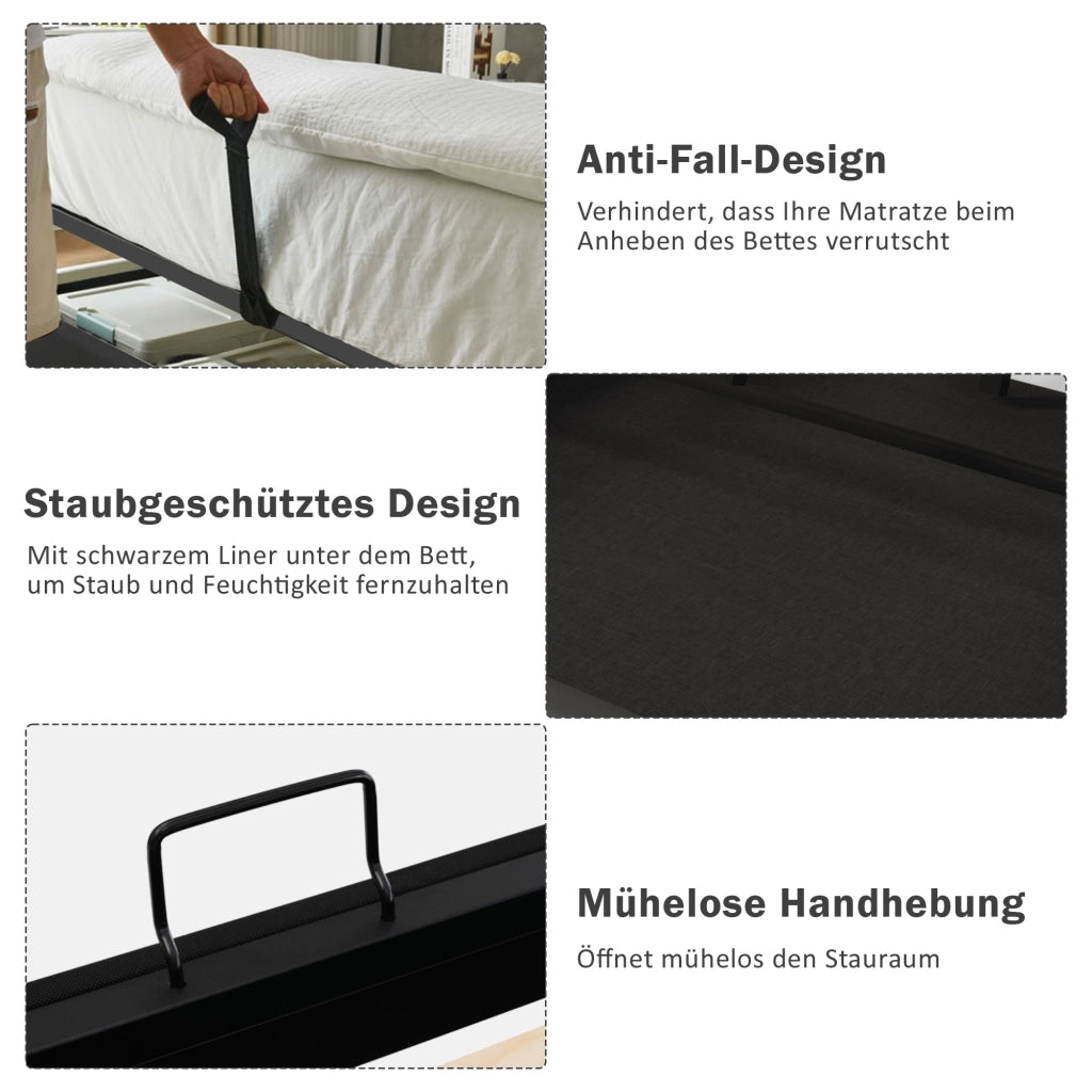 Letto singolo imbottito 90 ¡Á 200 cm con materasso contenitore LED prese USB e Type C tessuto cotone lino beige