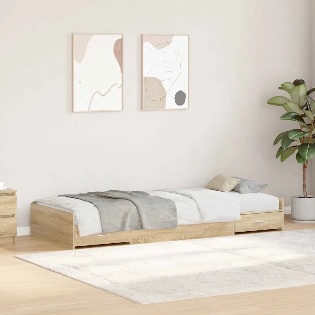 Letto singolo | Letto per adulti | Struttura del letto Rovere Sonoma 90 x 200 cm Legno multistrato