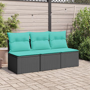 Divano da Giardino a 3 Posti con Cuscini Nero in Polyrattan 366042
