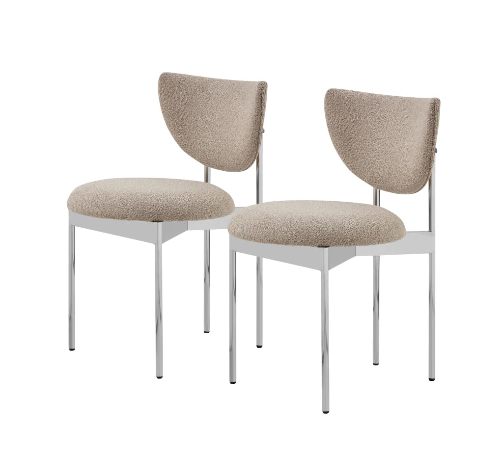Set di 2 sedie da pranzo in stile scandinavo con struttura in acciaio inox e rivestimento in tessuto, misure compatte 78x60x56 cm, colori Khaki e Crema