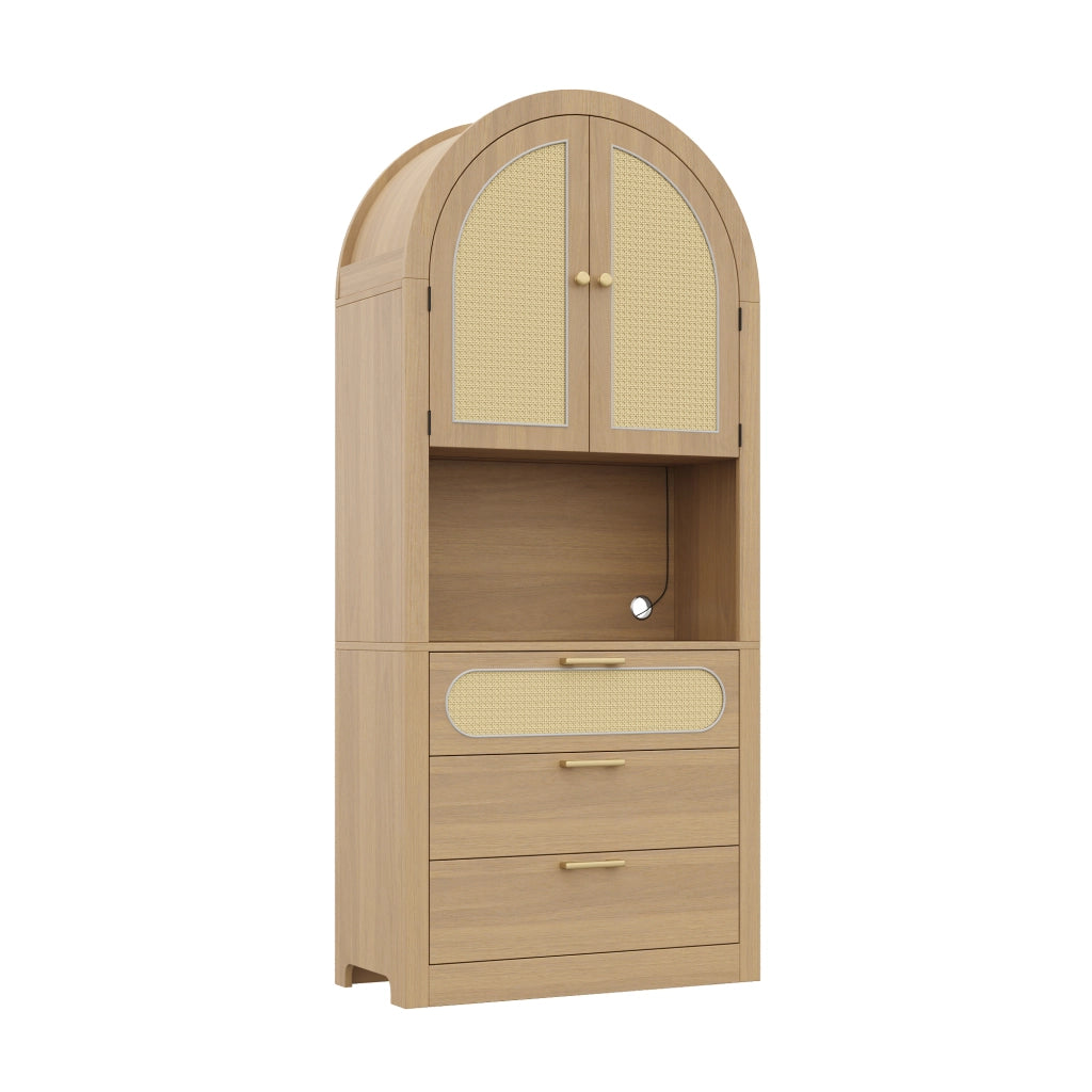 Mobile contenitore con ante in rattan e LED 80x35x180 cm, rovere chiaro