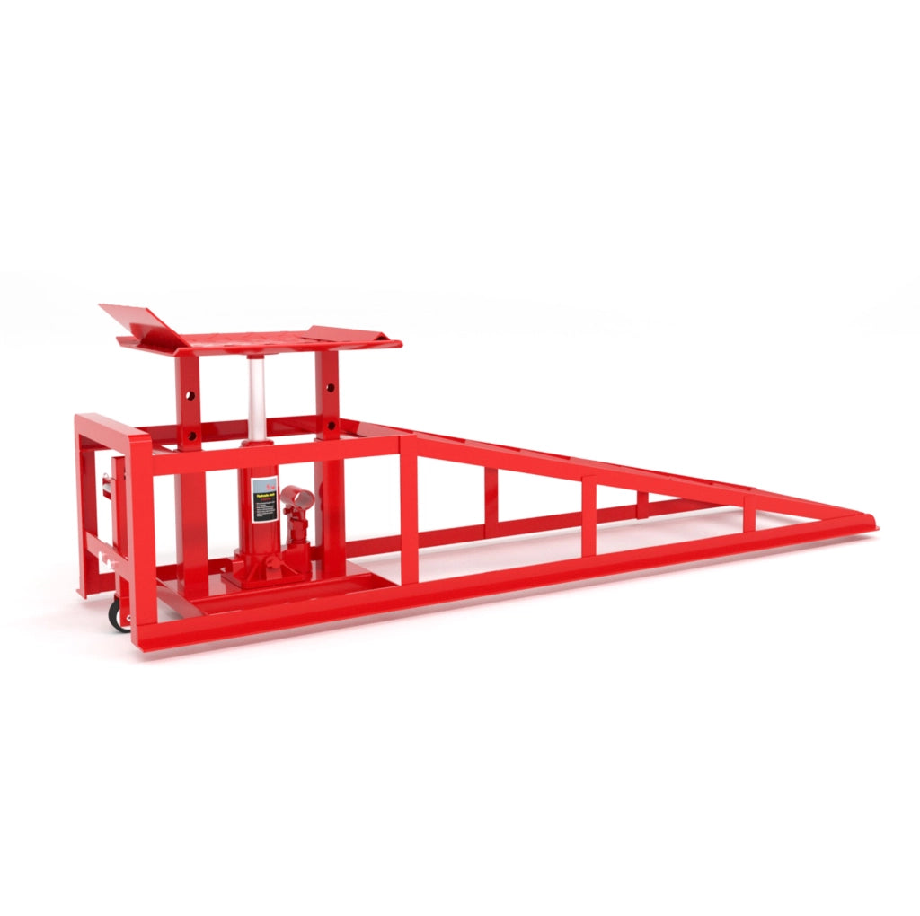 Rampe idrauliche per auto 114x36x32 cm rosse in ferro, 2 ruote retrattili