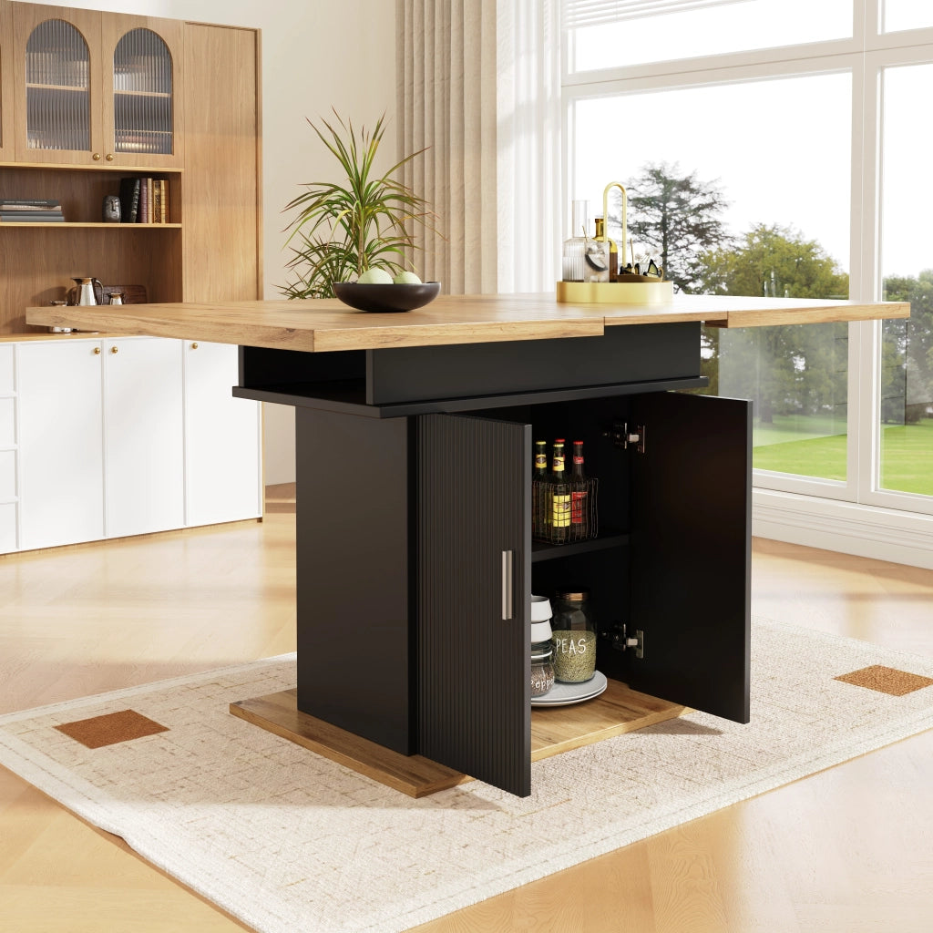 Tavolo allungabile da pranzo con mobile contenitore e ripiani regolabili in MDF nero 110 × 70 × 76 cm