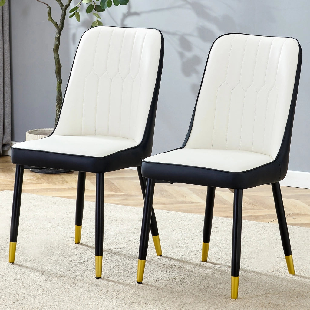 Set di 2 sedie da pranzo moderne in PU nero-bianco con gambe in metallo