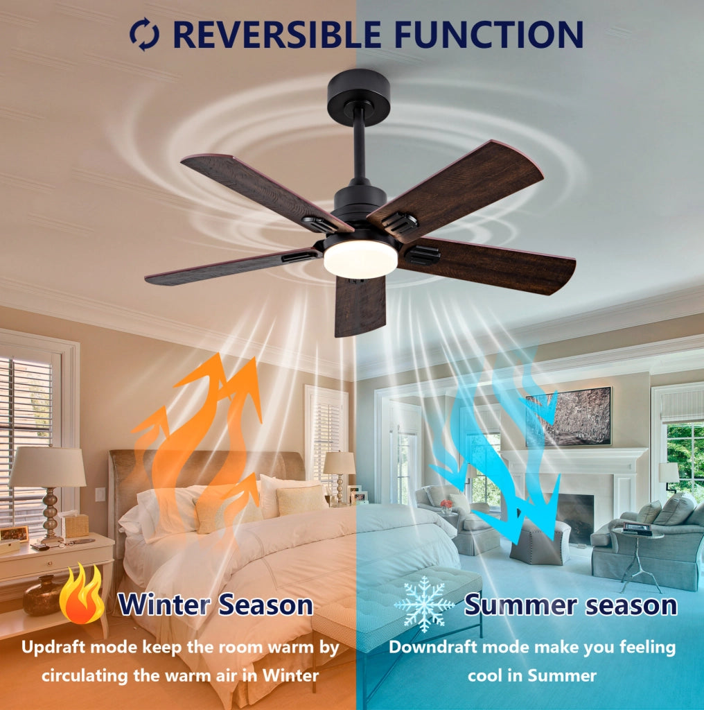 Ventilatore da soffitto nero da 42 pollici con luce dimmerabile e telecomando per interni ed esterni