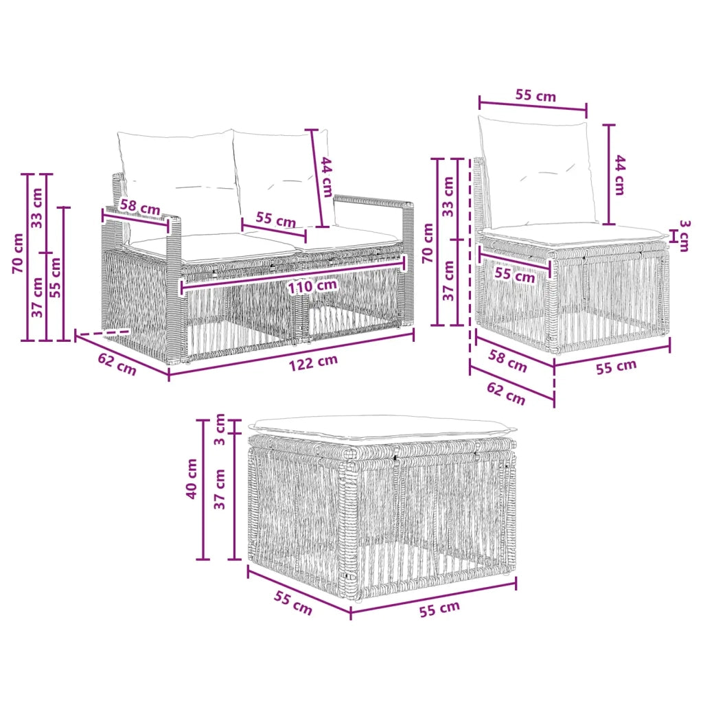 Set Divano da Giardino 9 pz Nero polyrattan 3435838