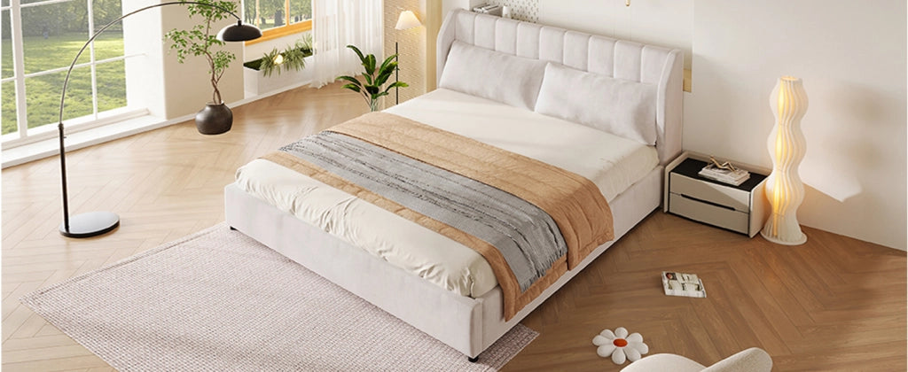 letto imbottito flanella beige 180 x 200 cm