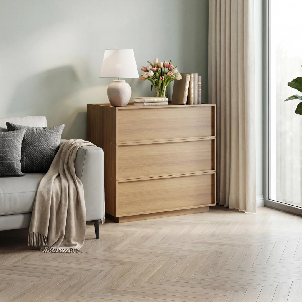 Cassettiera con 3 cassetti, stile moderno, per camera da letto, in MDF e pannello truciolare, rovere, 80 × 48 × 78 cm