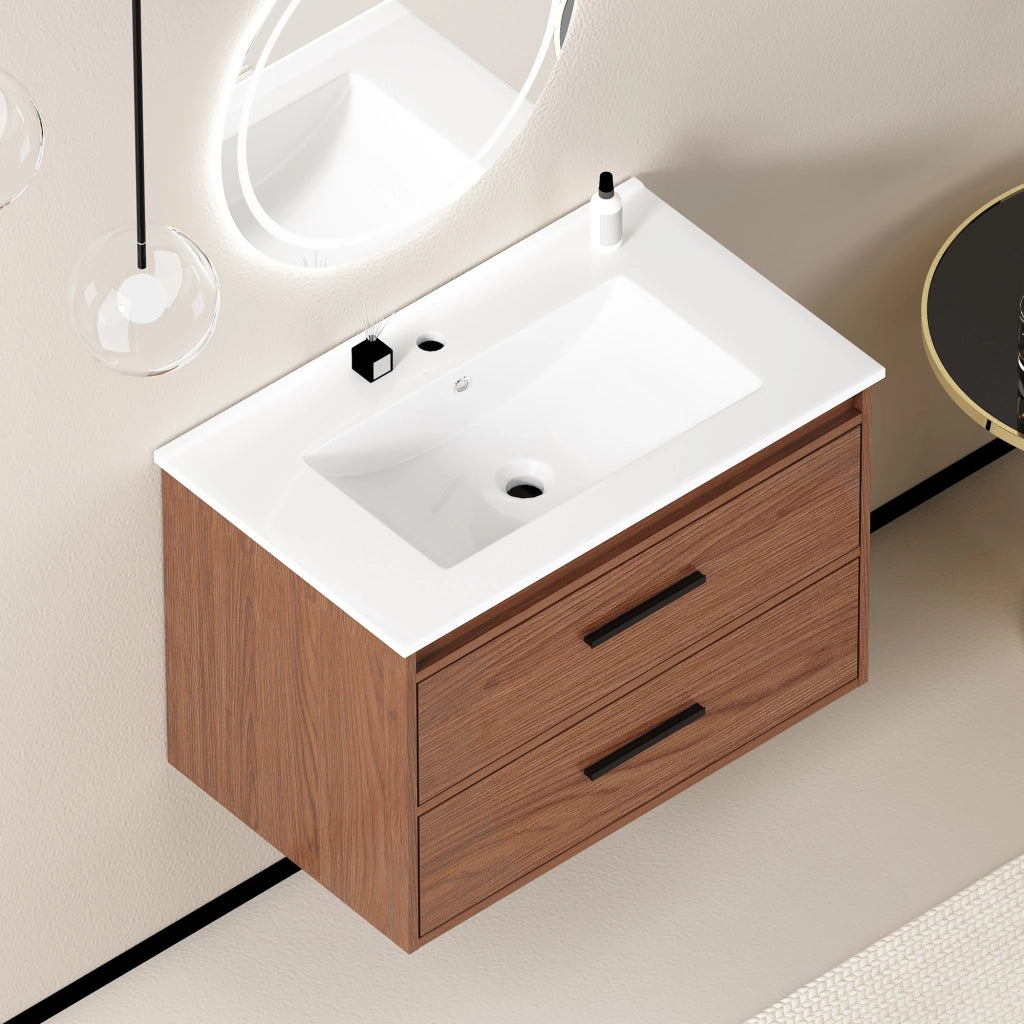 Armadietto da bagno con 2 cassetti scorrevoli silenziosi in MDF marrone rossiccio larghezza 75 cm