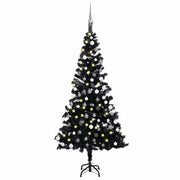 Albero di Natale Preilluminato con Palline Nero 120 cm PVC 3077674