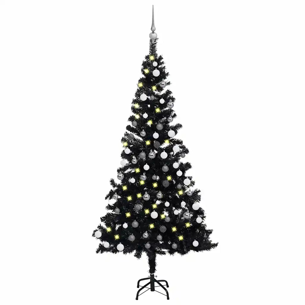 Albero di Natale Preilluminato con Palline Nero 120 cm PVC 3077674