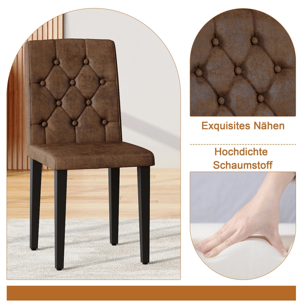 Set da pranzo moderno con tavolo rotondo in vetro Ø 85 cm e 4 sedie in similpelle marrone retrò