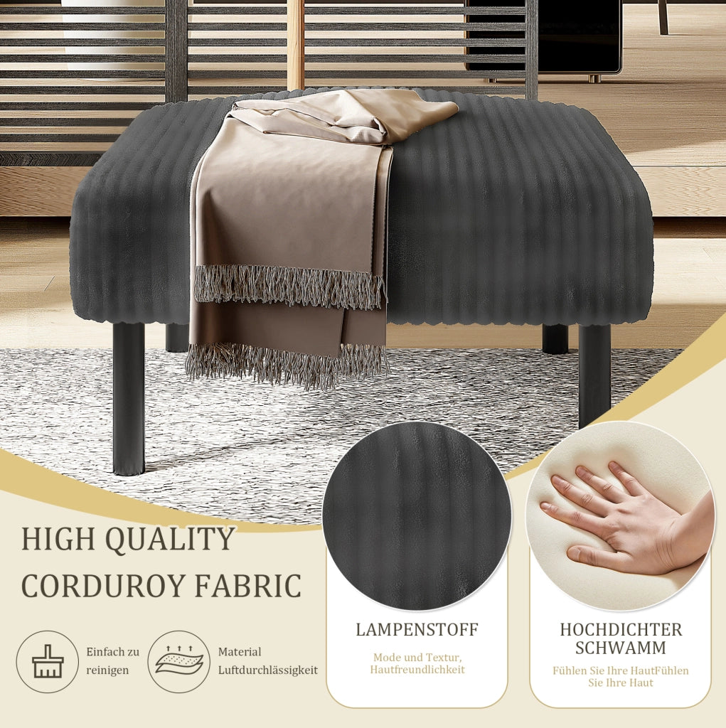 Pouf in velluto a coste con struttura metallica – morbido rivestimento in velluto per comfort ottimale – versatile come poggiapiedi, seduta o tavolino