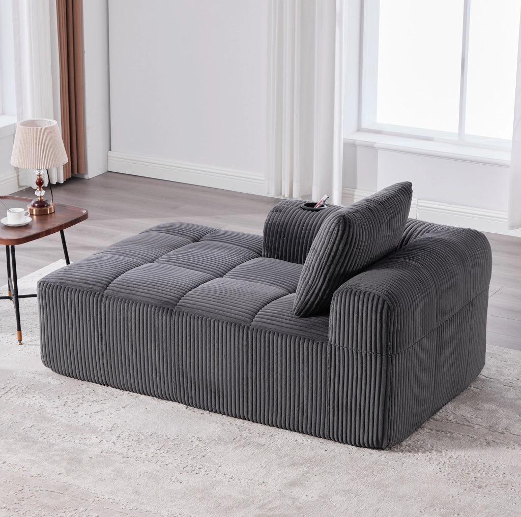 Divano compatto 158x93x61 cm in velluto a coste grigio scuro con tasche laterali
