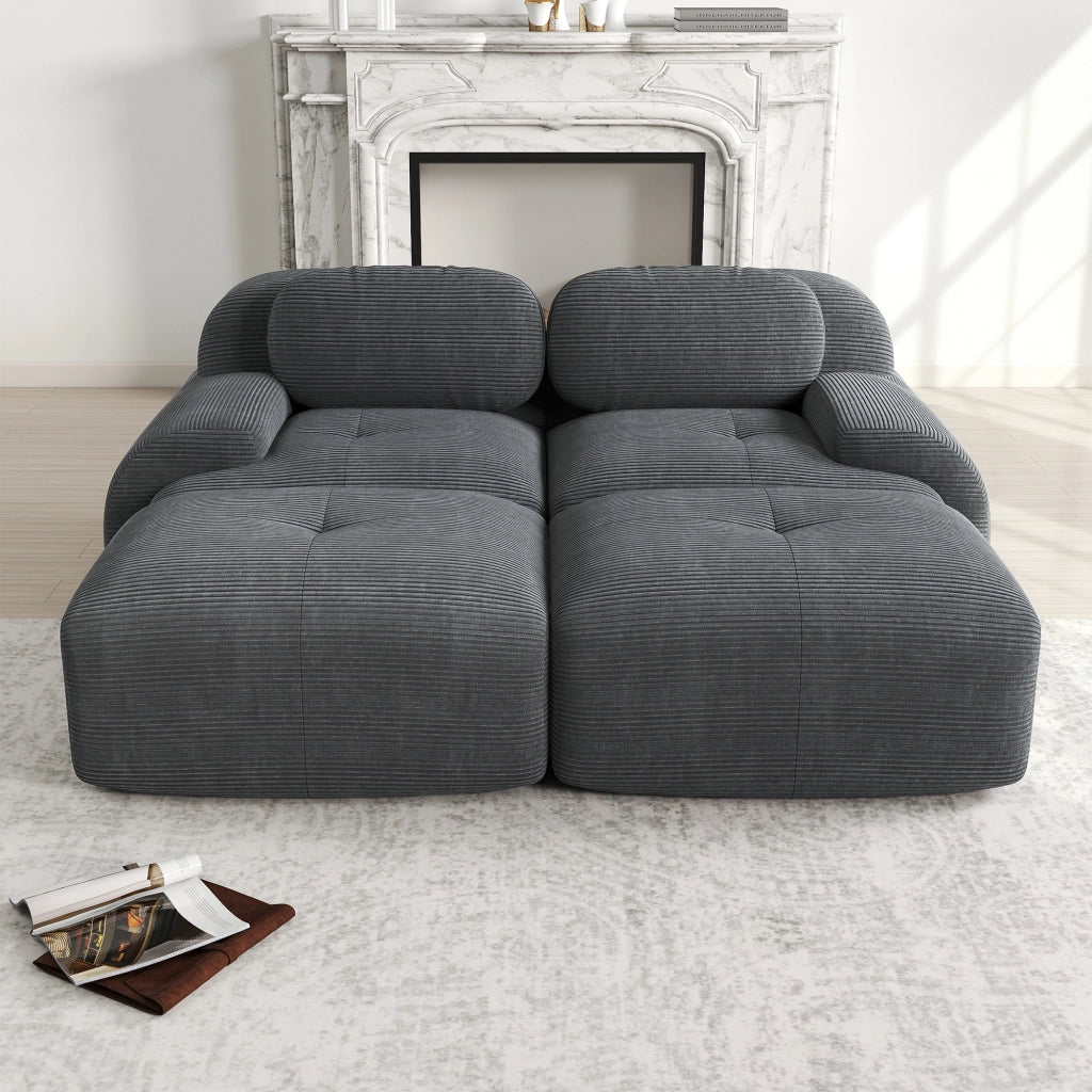 Divano angolare 2 posti - con braccioli ergonomici e base antiscivolo - in velluto a coste grigio