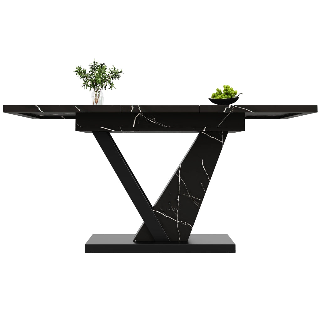 Tavolo da Pranzo Allungabile 120-160x75 cm 4-6 Posti LEMONMAX; Effetto Marmo Nero; Guide Bloccabili e Piedini Regolabili; Portata 60 kg