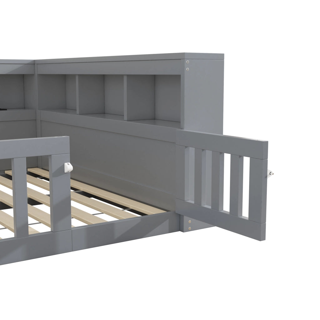 Letto divano 140 × 190 cm 2 posti con vano laterale; prese e USB; senza materasso; in pannelli di legno grigio