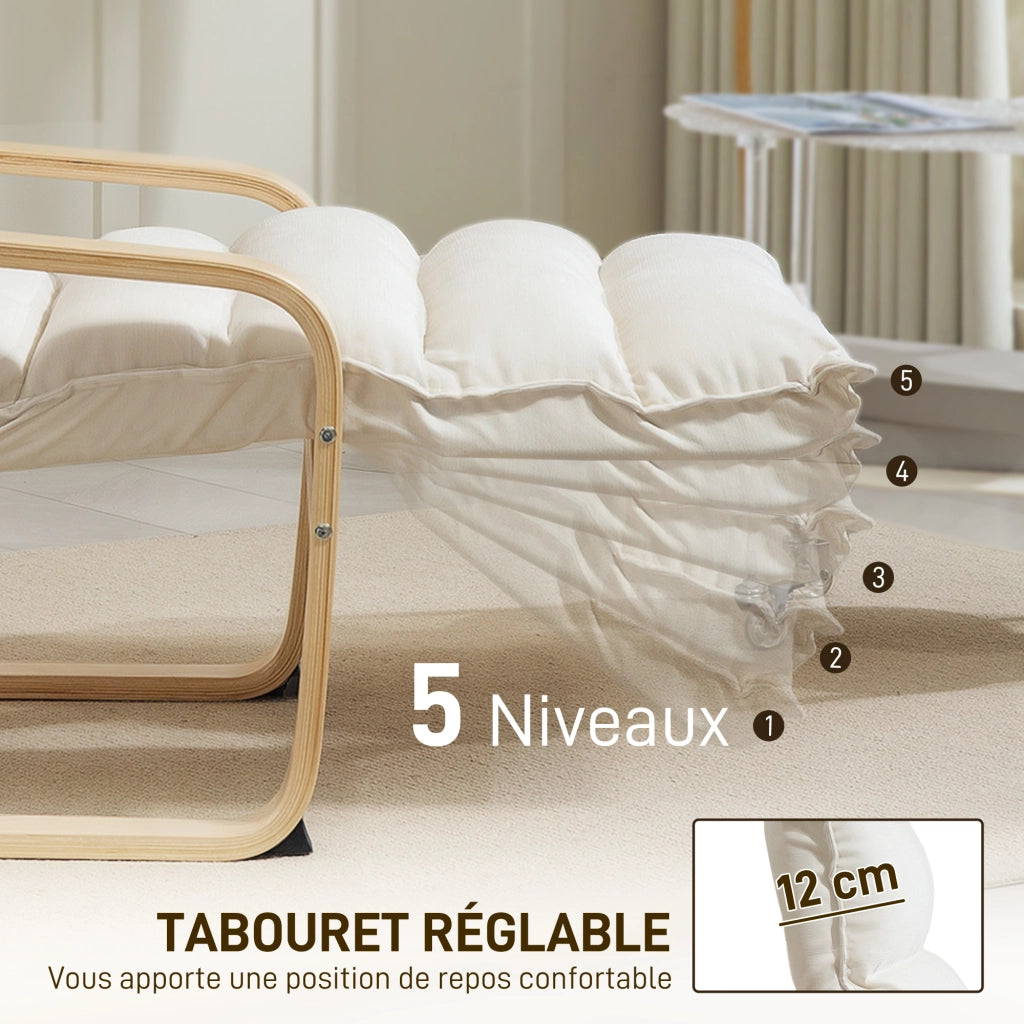 Poltrona relax in velluto crema ¨C Xylo ¨C con poggiapiedi regolabile e struttura in acciaio 67x93x105cm