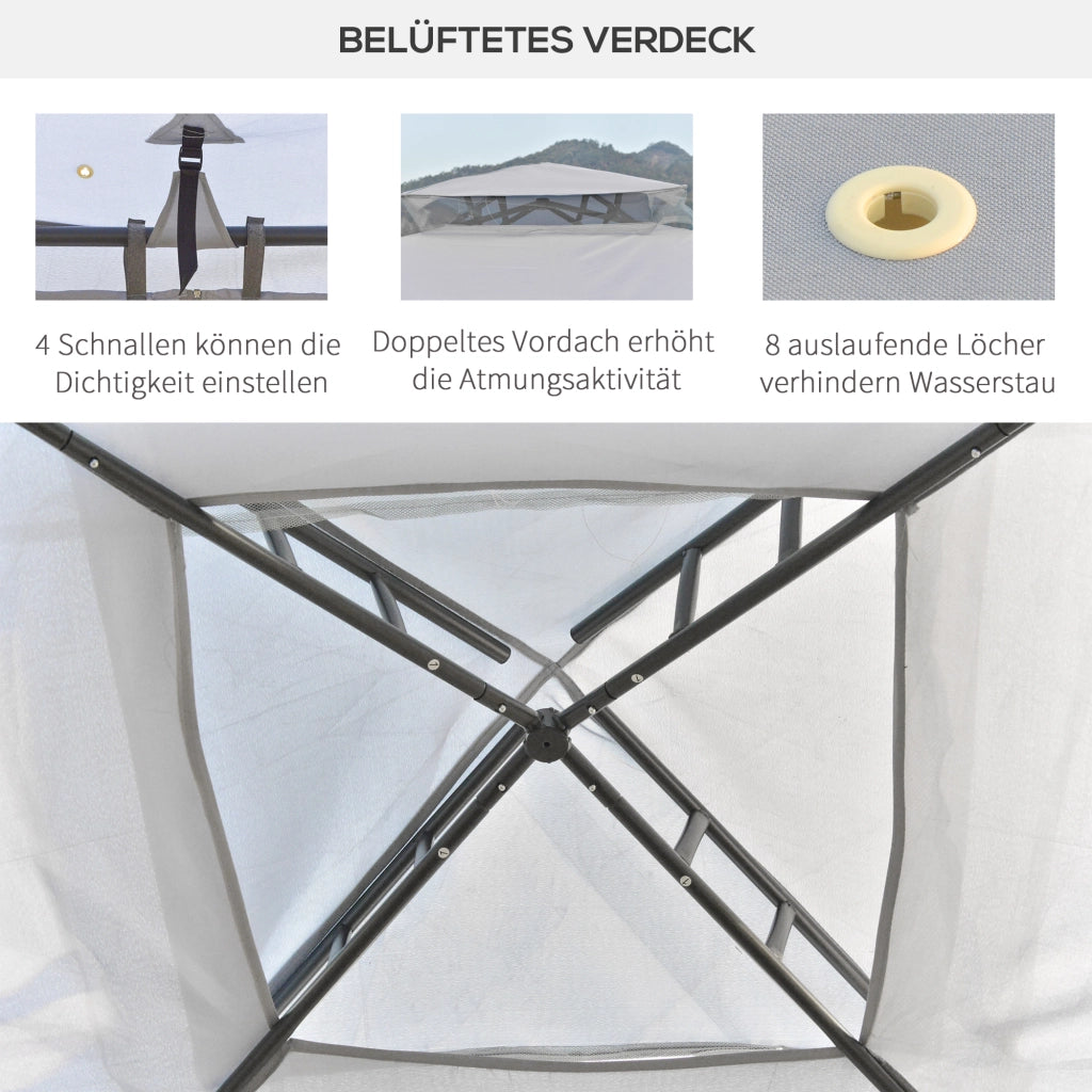 Gazebo 294 × 294 × 265 cm con 4 pareti in rete; doppio tetto in poliestere e struttura in metallo grigio antracite