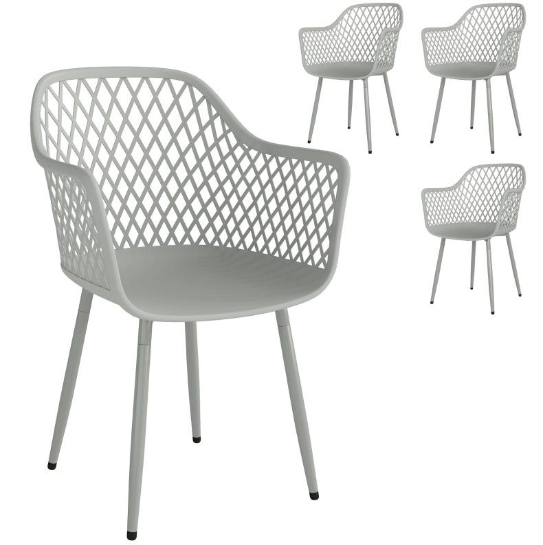 Set di 4 Sedie da Giardino in Plastica Resistente ai Raggi UV con Braccioli e Schienale, Grigio, 56 x 51 x 84 cm