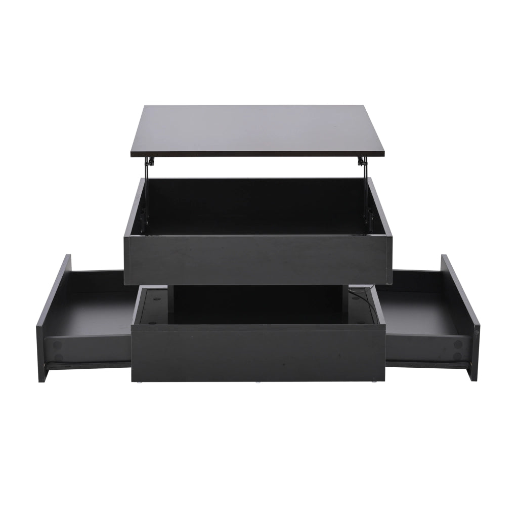 Tavolino da salotto sollevabile nero lucido con luci LED 65x65 cm