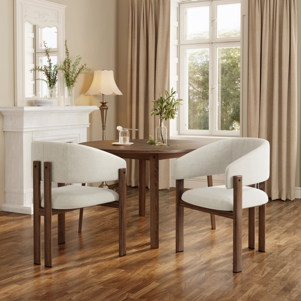 SEDIA con braccioli Set da 4 pezzi Metallo effetto noce e lino beige
