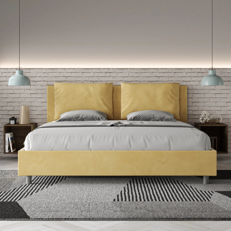 Letto imbottito Matrimoniale 180x190 cm Antea - Contenitore,Microfibra,Ocra