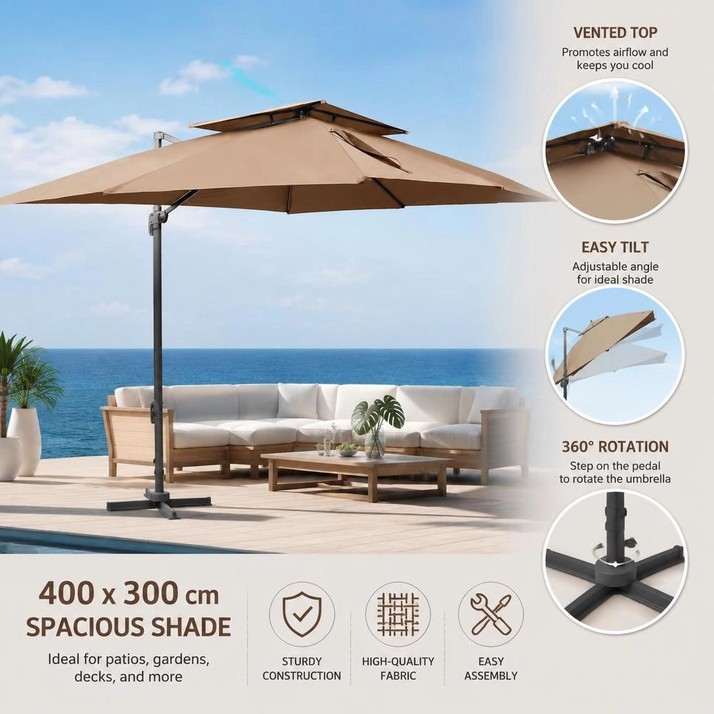 Parasol With Ventilation 400x300 Cm Taupe