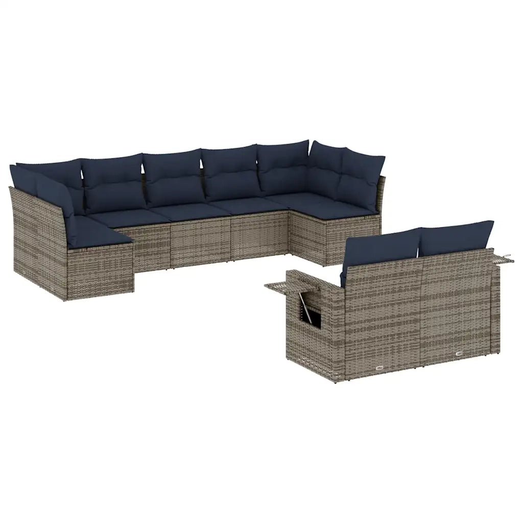 Set Divani da Giardino 9 pz con Cuscini Grigio in Polyrattan 3220620