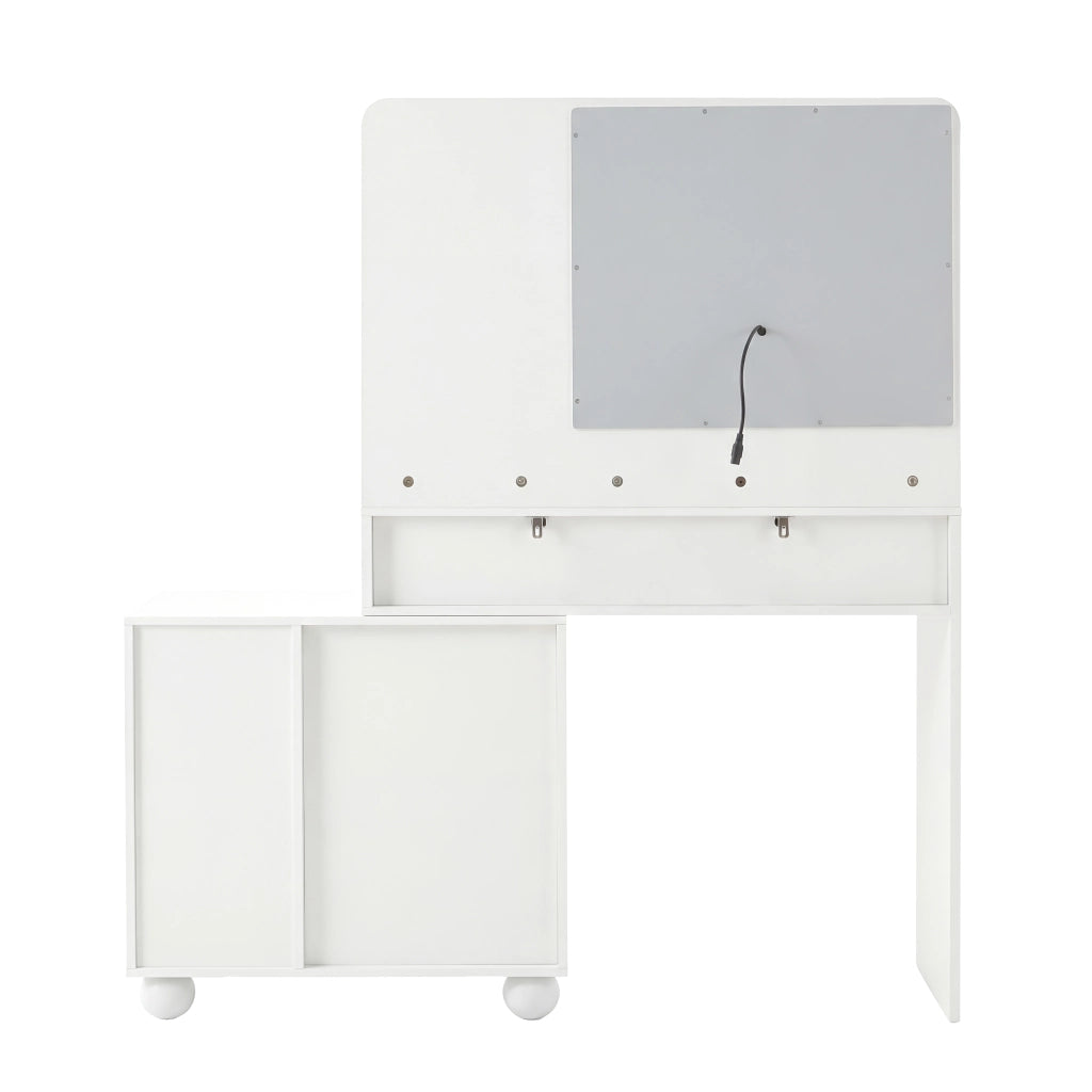 Tavolo da trucco 80x39;8x127 cm con specchio LED a 3 modalità; 5 cassetti; anta e ripiani; bianco