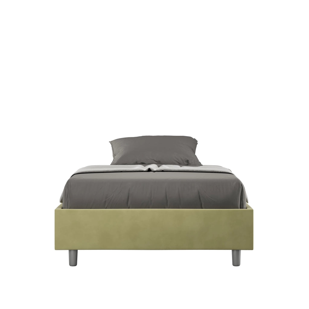 BS COM Letto una piazza e mezza con rete imbottito 120x200 microfibra tè verde