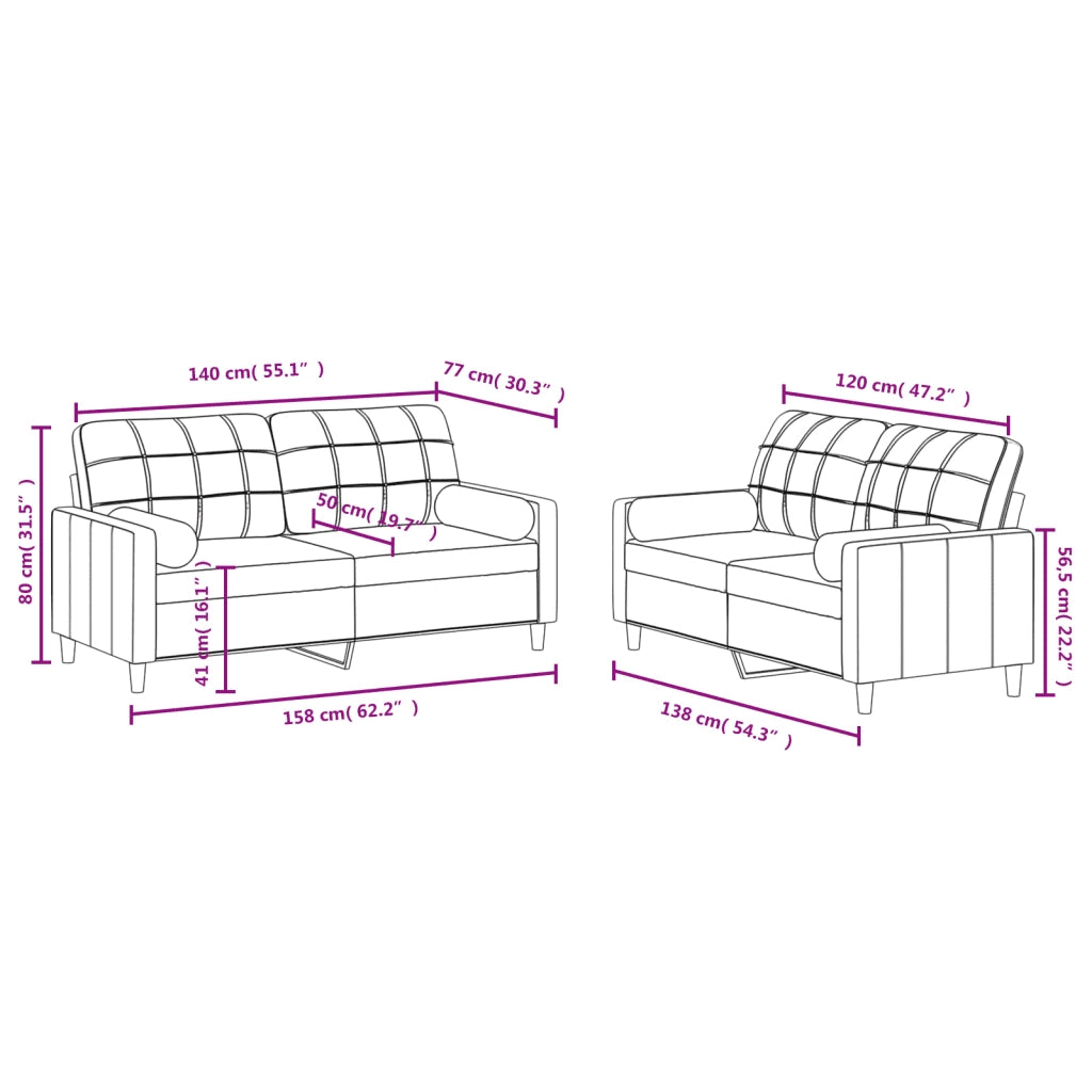 Set Divani 2 pz con Cuscini Tortora in Tessuto 3201297